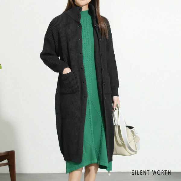 【Mサイズ】畦編みロングニットカーディガン｜SILENT WORTH レディース 羽織り 秋冬 長袖 ロング丈 N-2963