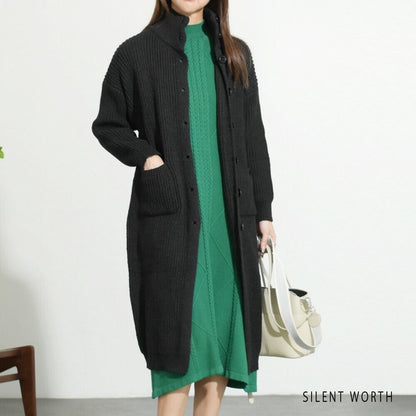 【Mサイズ】畦編みロングニットカーディガン｜SILENT WORTH レディース 羽織り 秋冬 長袖 ロング丈 N-2963