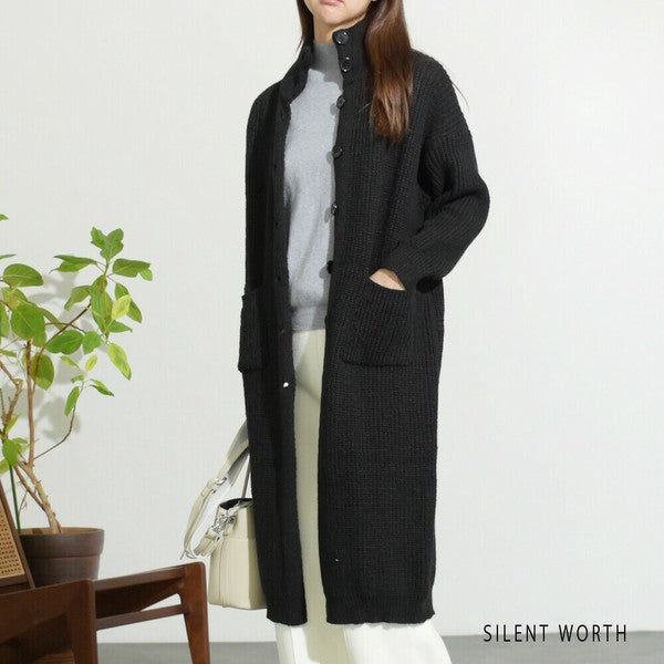 【Mサイズ】畦編みロングニットカーディガン｜SILENT WORTH レディース 羽織り 秋冬 長袖 ロング丈 N-2963