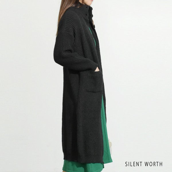 【Mサイズ】畦編みロングニットカーディガン｜SILENT WORTH レディース 羽織り 秋冬 長袖 ロング丈 N-2963