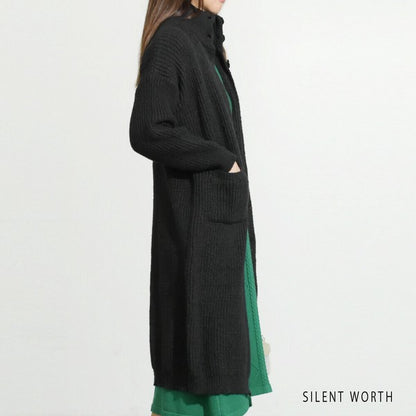 【Mサイズ】畦編みロングニットカーディガン｜SILENT WORTH レディース 羽織り 秋冬 長袖 ロング丈 N-2963