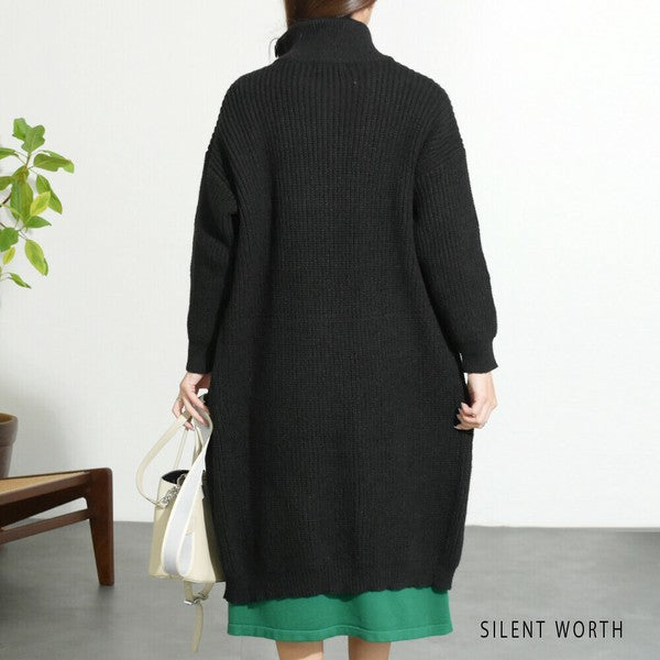 【Mサイズ】畦編みロングニットカーディガン｜SILENT WORTH レディース 羽織り 秋冬 長袖 ロング丈 N-2963