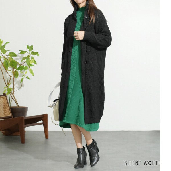 【Mサイズ】畦編みロングニットカーディガン｜SILENT WORTH レディース 羽織り 秋冬 長袖 ロング丈 N-2963