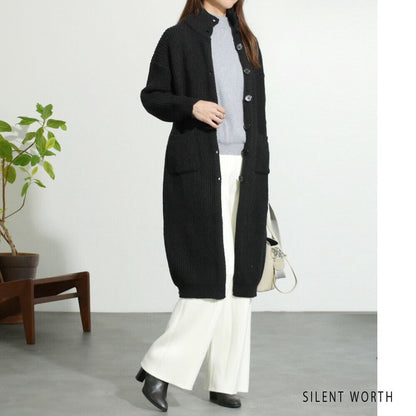 【Mサイズ】畦編みロングニットカーディガン｜SILENT WORTH レディース 羽織り 秋冬 長袖 ロング丈 N-2963