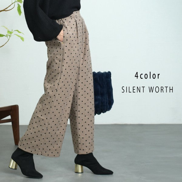 【Mサイズ】ドットフロッキーツイード調パンツ｜ワイドシルエット・裏地付き・SILENT WORTH C-3215