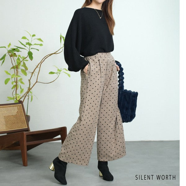 【Mサイズ】ドットフロッキーツイード調パンツ｜ワイドシルエット・裏地付き・SILENT WORTH C-3215