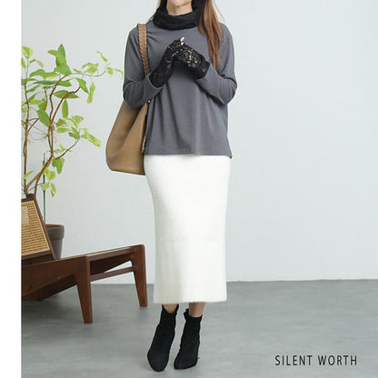 【Mサイズ】起毛レース切替プルオーバー｜レース袖・ハイネック・レイヤード対応・SILENT WORTH C-3203