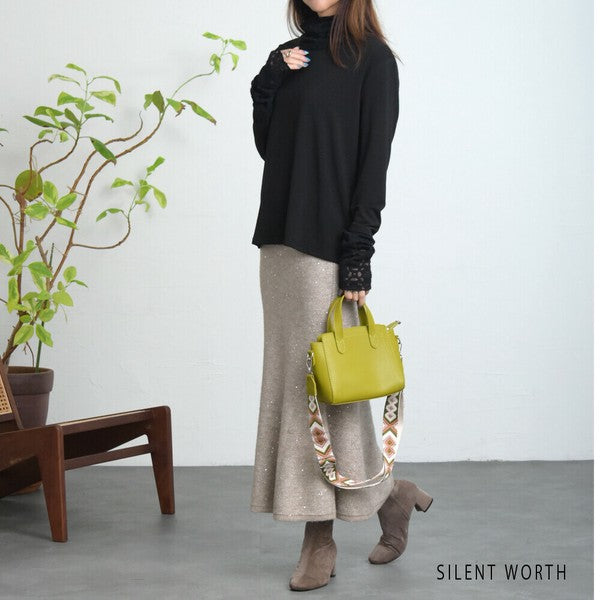 【Mサイズ】起毛レース切替プルオーバー｜レース袖・ハイネック・レイヤード対応・SILENT WORTH C-3203