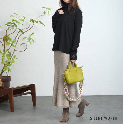 【Mサイズ】起毛レース切替プルオーバー｜レース袖・ハイネック・レイヤード対応・SILENT WORTH C-3203