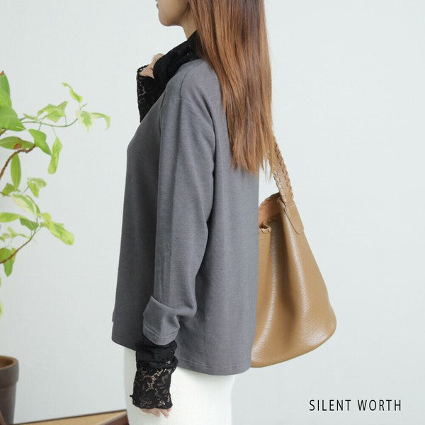 【Mサイズ】起毛レース切替プルオーバー｜レース袖・ハイネック・レイヤード対応・SILENT WORTH C-3203