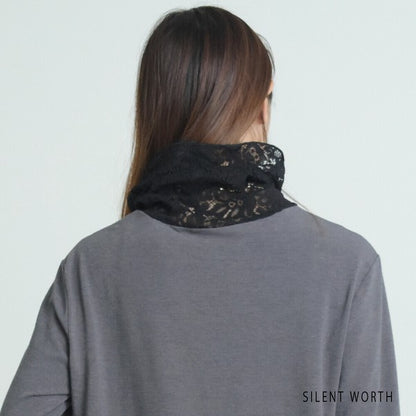 【Mサイズ】起毛レース切替プルオーバー｜レース袖・ハイネック・レイヤード対応・SILENT WORTH C-3203