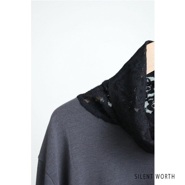 【Mサイズ】起毛レース切替プルオーバー｜レース袖・ハイネック・レイヤード対応・SILENT WORTH C-3203