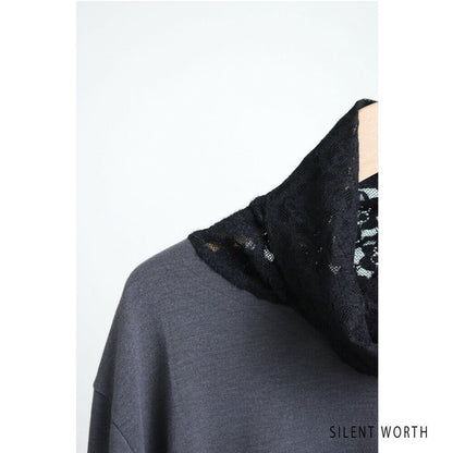 【Mサイズ】起毛レース切替プルオーバー｜レース袖・ハイネック・レイヤード対応・SILENT WORTH C-3203