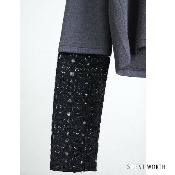 【Mサイズ】起毛レース切替プルオーバー｜レース袖・ハイネック・レイヤード対応・SILENT WORTH C-3203