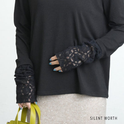 【Mサイズ】起毛レース切替プルオーバー｜レース袖・ハイネック・レイヤード対応・SILENT WORTH C-3203