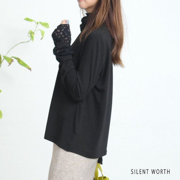 【Mサイズ】起毛レース切替プルオーバー｜レース袖・ハイネック・レイヤード対応・SILENT WORTH C-3203