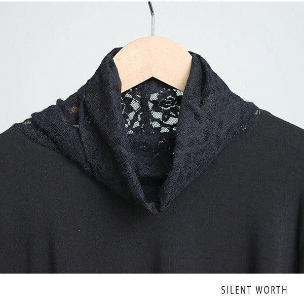 【Mサイズ】起毛レース切替プルオーバー｜レース袖・ハイネック・レイヤード対応・SILENT WORTH C-3203