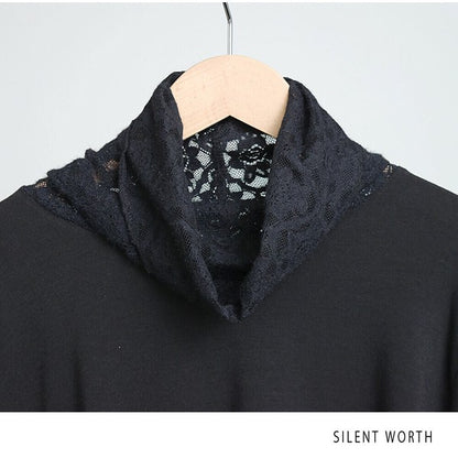 【Mサイズ】起毛レース切替プルオーバー｜レース袖・ハイネック・レイヤード対応・SILENT WORTH C-3203