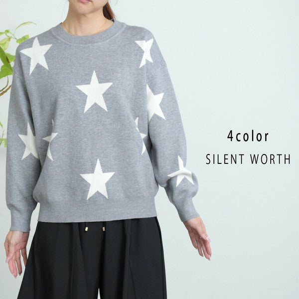 【Mサイズ】星柄ニットプルオーバー｜SILENT WORTH レディース 秋冬 トップス 長袖 セーター N-3016