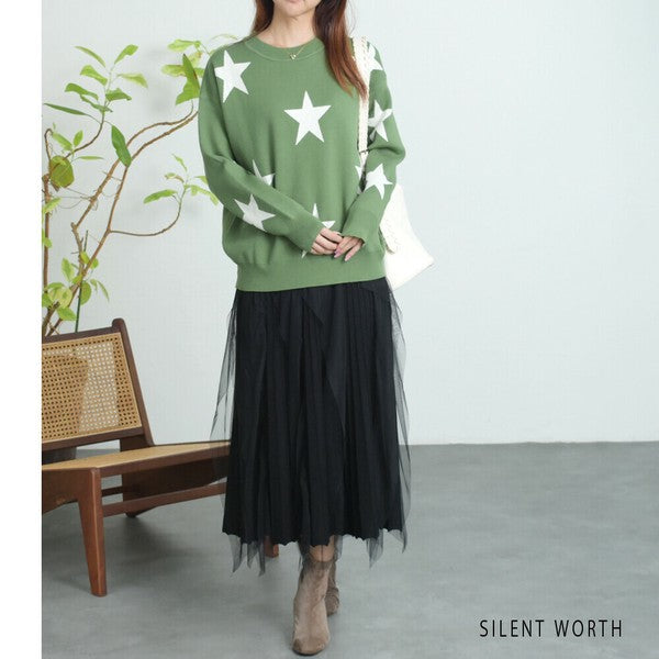 【Mサイズ】星柄ニットプルオーバー｜SILENT WORTH レディース 秋冬 トップス 長袖 セーター N-3016