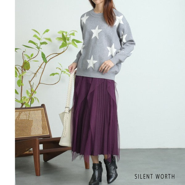 【Mサイズ】星柄ニットプルオーバー｜SILENT WORTH レディース 秋冬 トップス 長袖 セーター N-3016
