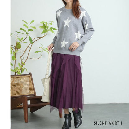 【Mサイズ】星柄ニットプルオーバー｜SILENT WORTH レディース 秋冬 トップス 長袖 セーター N-3016