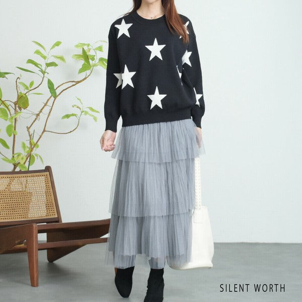 【Mサイズ】星柄ニットプルオーバー｜SILENT WORTH レディース 秋冬 トップス 長袖 セーター N-3016