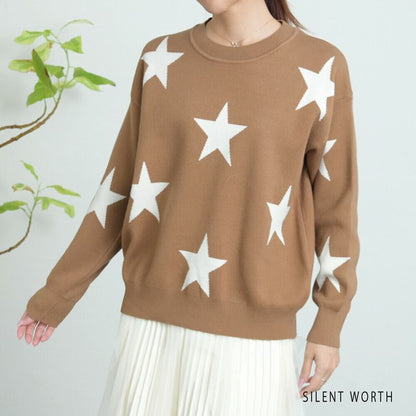 【Mサイズ】星柄ニットプルオーバー｜SILENT WORTH レディース 秋冬 トップス 長袖 セーター N-3016