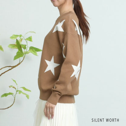 【Mサイズ】星柄ニットプルオーバー｜SILENT WORTH レディース 秋冬 トップス 長袖 セーター N-3016