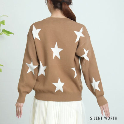 【Mサイズ】星柄ニットプルオーバー｜SILENT WORTH レディース 秋冬 トップス 長袖 セーター N-3016