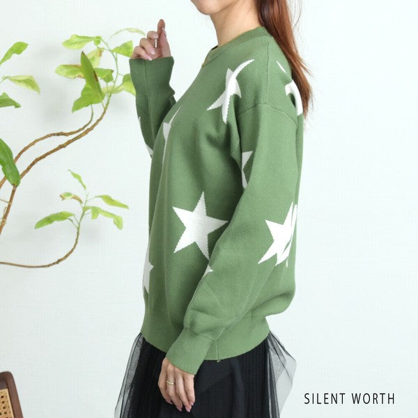【Mサイズ】星柄ニットプルオーバー｜SILENT WORTH レディース 秋冬 トップス 長袖 セーター N-3016