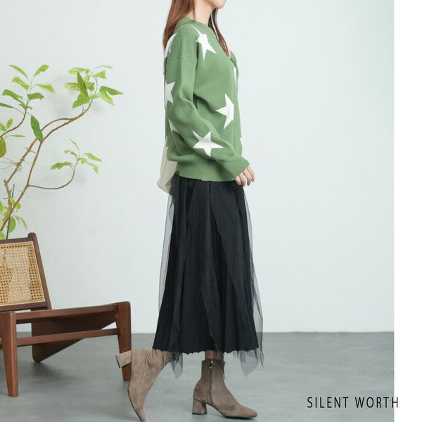 【Mサイズ】星柄ニットプルオーバー｜SILENT WORTH レディース 秋冬 トップス 長袖 セーター N-3016