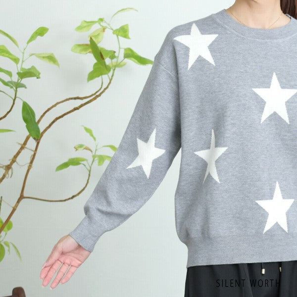 【Mサイズ】星柄ニットプルオーバー｜SILENT WORTH レディース 秋冬 トップス 長袖 セーター N-3016