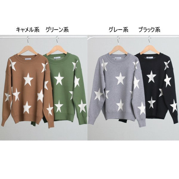 【Mサイズ】星柄ニットプルオーバー｜SILENT WORTH レディース 秋冬 トップス 長袖 セーター N-3016