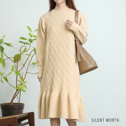 【Mサイズ】リブフレア切替ラメニットワンピース｜裾フレア・きれいめシルエット・ラメ入り｜SILENT WORTH N-3015