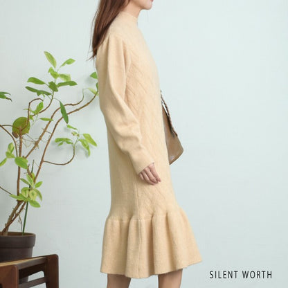 【Mサイズ】リブフレア切替ラメニットワンピース｜裾フレア・きれいめシルエット・ラメ入り｜SILENT WORTH N-3015