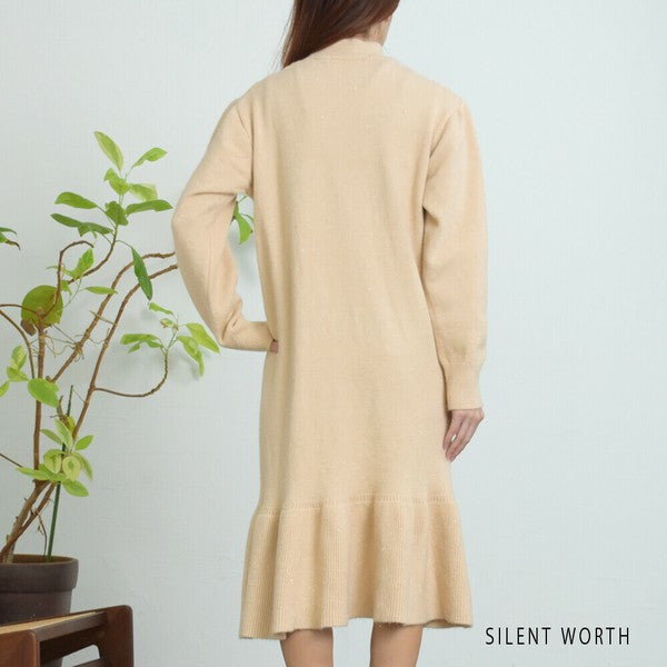 【Mサイズ】リブフレア切替ラメニットワンピース｜裾フレア・きれいめシルエット・ラメ入り｜SILENT WORTH N-3015
