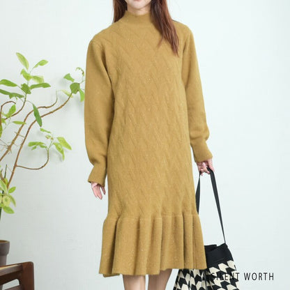 【Mサイズ】リブフレア切替ラメニットワンピース｜裾フレア・きれいめシルエット・ラメ入り｜SILENT WORTH N-3015