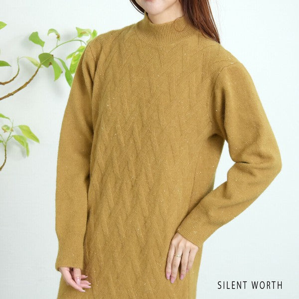 【Mサイズ】リブフレア切替ラメニットワンピース｜裾フレア・きれいめシルエット・ラメ入り｜SILENT WORTH N-3015