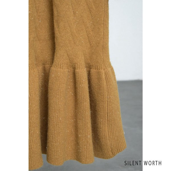 Mサイズ】リブフレア切替ラメニットワンピース｜裾フレア・きれいめ