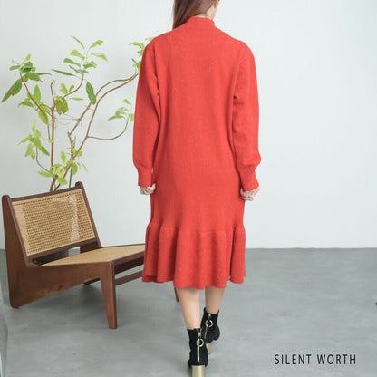 【Mサイズ】リブフレア切替ラメニットワンピース｜裾フレア・きれいめシルエット・ラメ入り｜SILENT WORTH N-3015