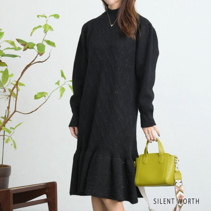 【Mサイズ】リブフレア切替ラメニットワンピース｜裾フレア・きれいめシルエット・ラメ入り｜SILENT WORTH N-3015
