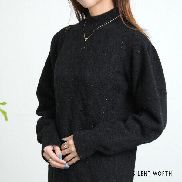 【Mサイズ】リブフレア切替ラメニットワンピース｜裾フレア・きれいめシルエット・ラメ入り｜SILENT WORTH N-3015