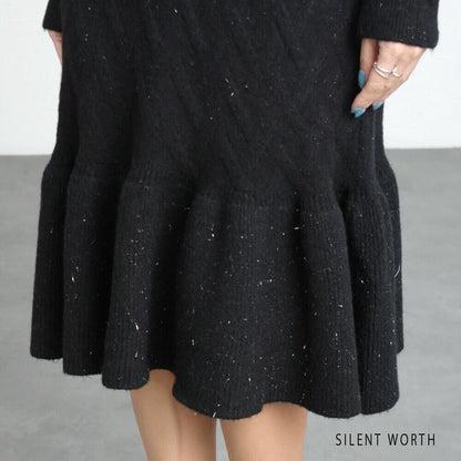 【Mサイズ】リブフレア切替ラメニットワンピース｜裾フレア・きれいめシルエット・ラメ入り｜SILENT WORTH N-3015