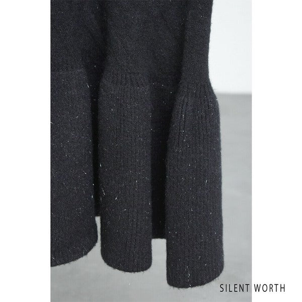 【Mサイズ】リブフレア切替ラメニットワンピース｜裾フレア・きれいめシルエット・ラメ入り｜SILENT WORTH N-3015