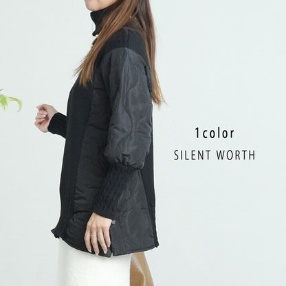 【Mサイズ】キルティング×ニットデザインプルオーバー｜異素材切替・あったかオフタートル・サイドボタン仕様｜SILENT WORTH N-3017