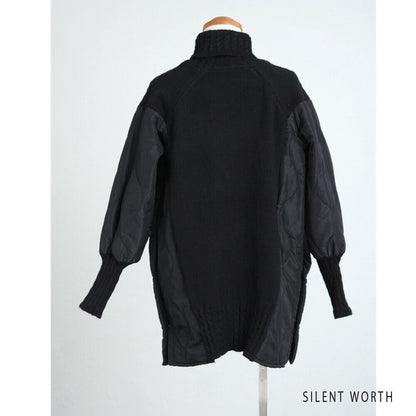 【Mサイズ】キルティング×ニットデザインプルオーバー｜異素材切替・あったかオフタートル・サイドボタン仕様｜SILENT WORTH N-3017