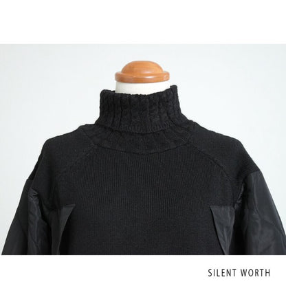 【Mサイズ】キルティング×ニットデザインプルオーバー｜異素材切替・あったかオフタートル・サイドボタン仕様｜SILENT WORTH N-3017