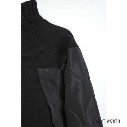 【Mサイズ】キルティング×ニットデザインプルオーバー｜異素材切替・あったかオフタートル・サイドボタン仕様｜SILENT WORTH N-3017