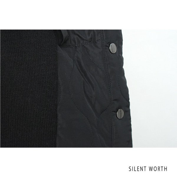 【Mサイズ】キルティング×ニットデザインプルオーバー｜異素材切替・あったかオフタートル・サイドボタン仕様｜SILENT WORTH N-3017